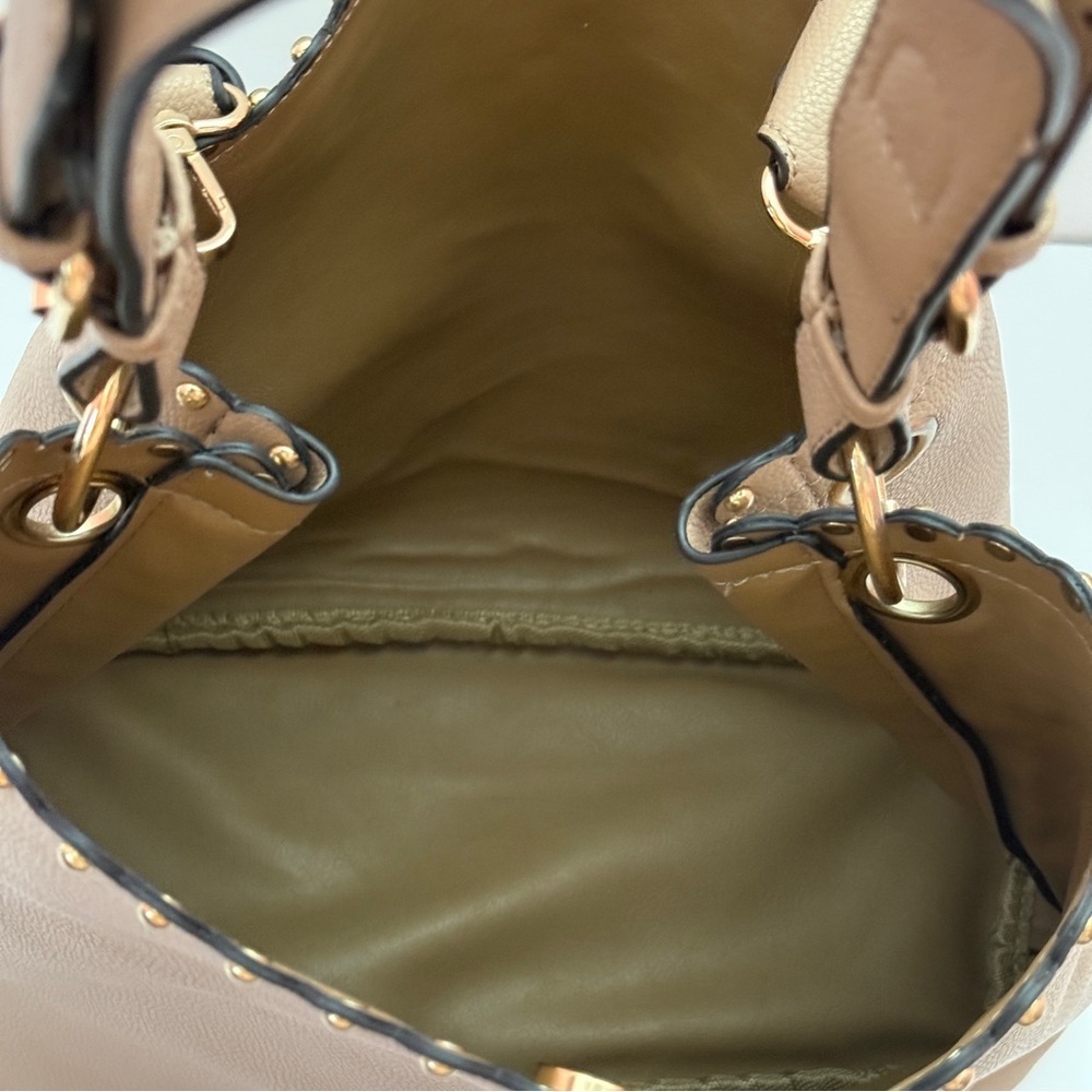 Women’s Tan Studded Shoulder Bag With Rope Style Handle - Picture 8 of 13